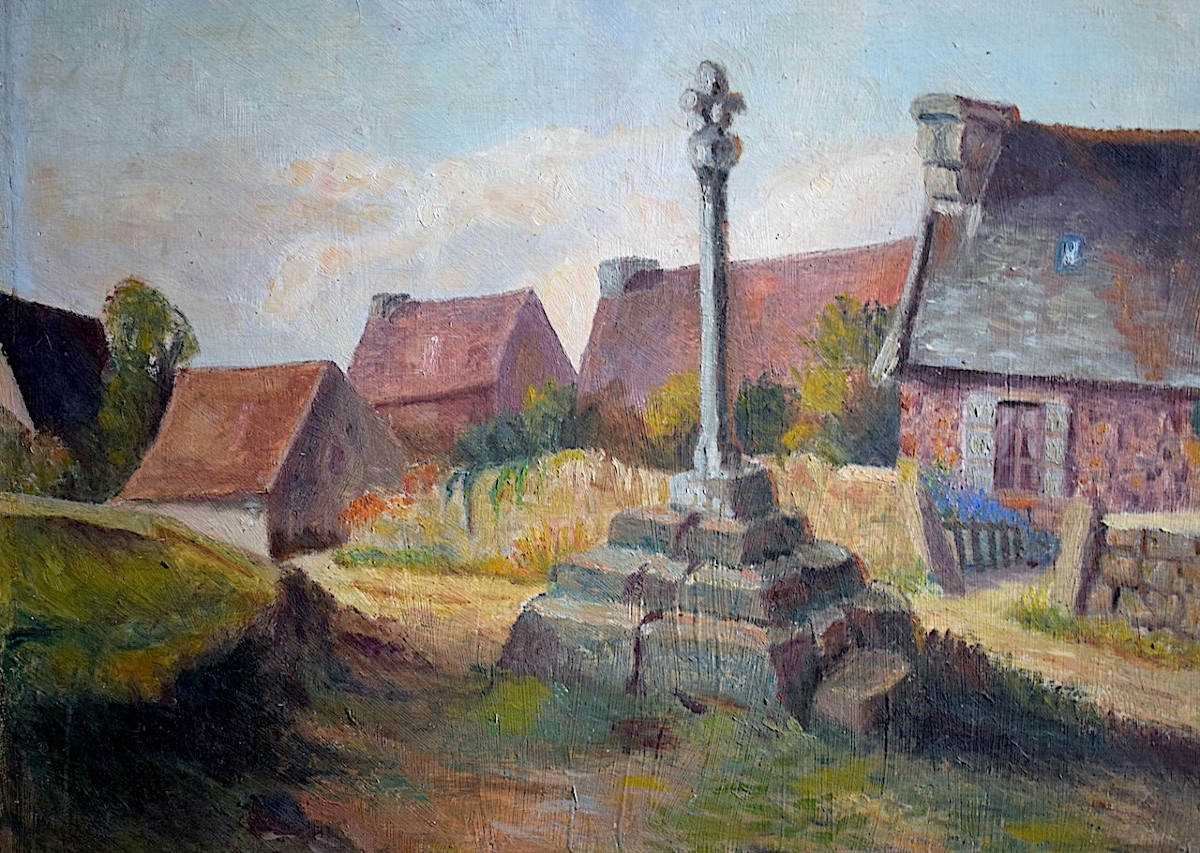 Post-impressionist Breton Landscape, Breton Village, Kroaz Aa Muen, Calvary, 20th Century, Rt1425-photo-3