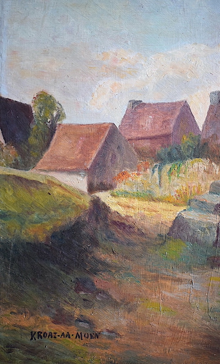 Post-impressionist Breton Landscape, Breton Village, Kroaz Aa Muen, Calvary, 20th Century, Rt1425-photo-4