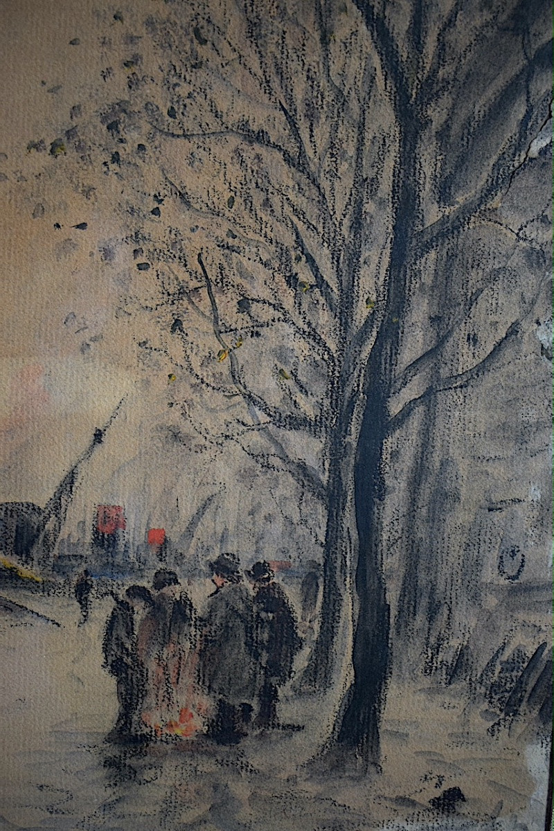 EDOUARD FEBVRE ( 1885-1967)aquarelle  péniches Paris bord de Seine personnages RT1429-photo-3