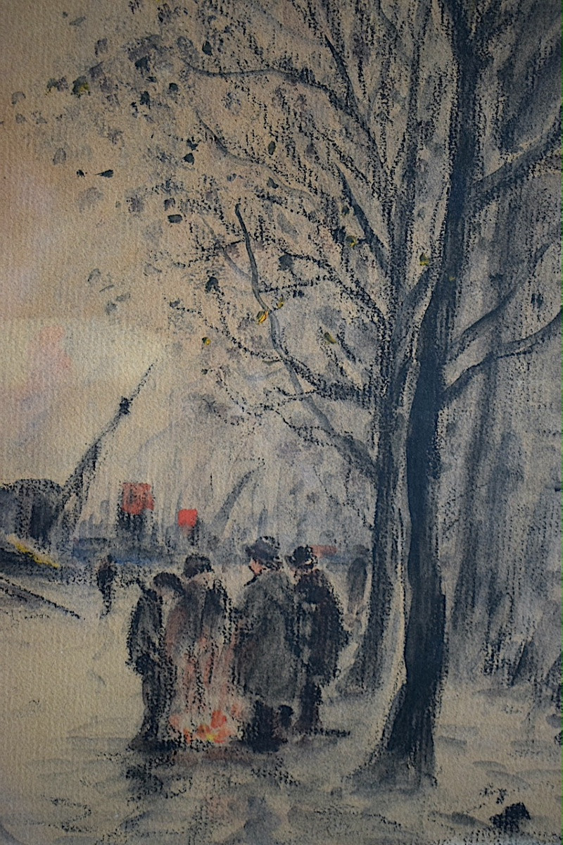 EDOUARD FEBVRE ( 1885-1967)aquarelle  péniches Paris bord de Seine personnages RT1429-photo-4