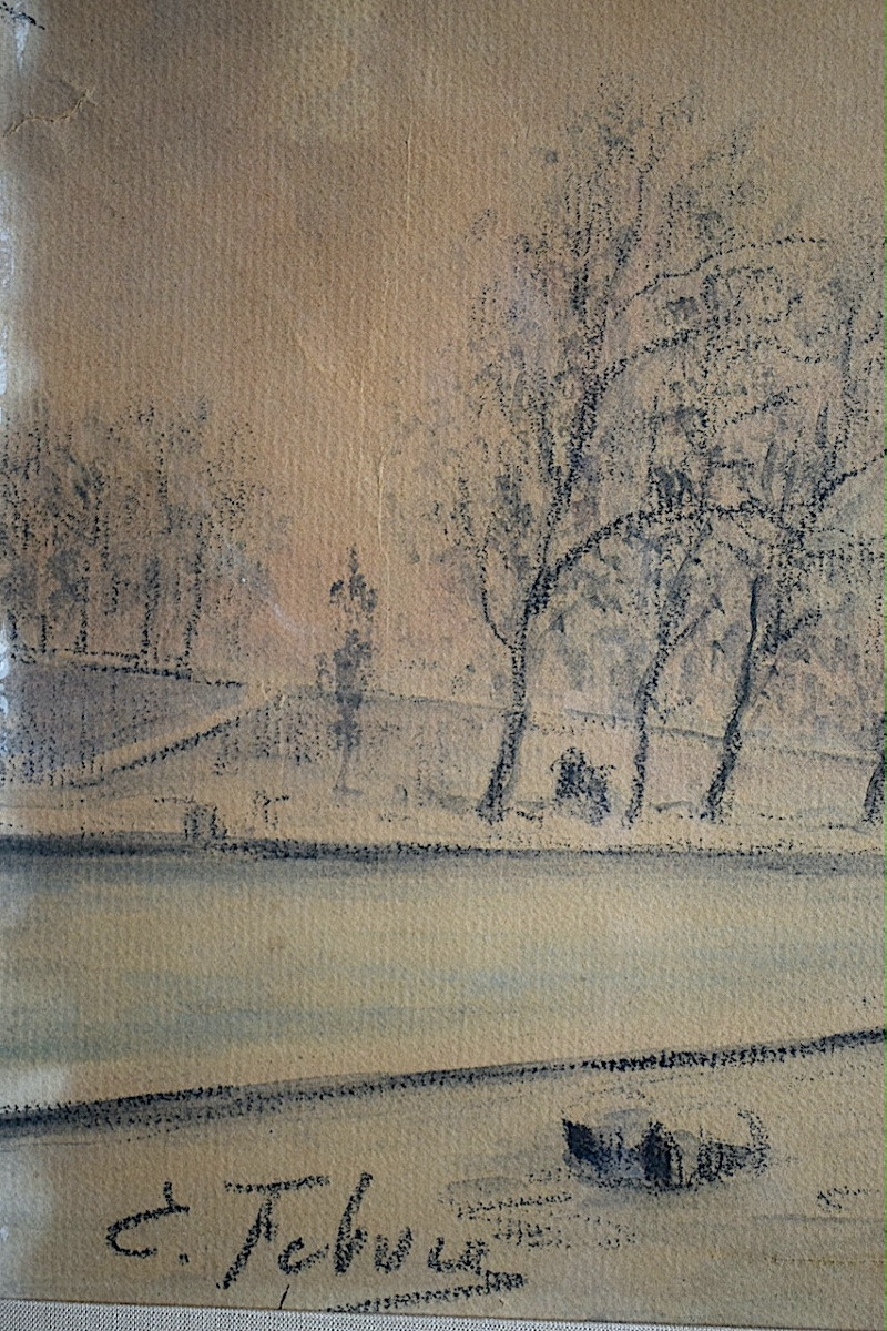 EDOUARD FEBVRE ( 1885-1967)aquarelle  péniches Paris bord de Seine personnages RT1429-photo-2