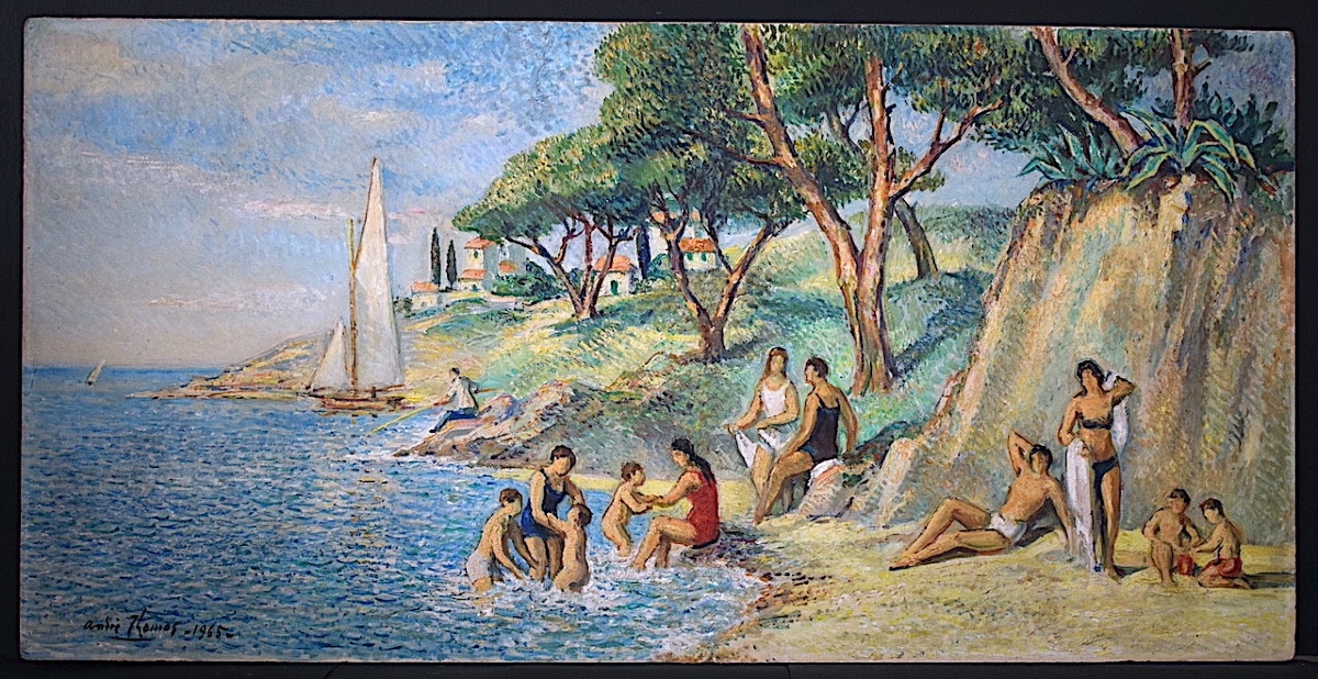 André Thomas Beach Scene Bathers Post-impressionist 20th Century Rt1433 