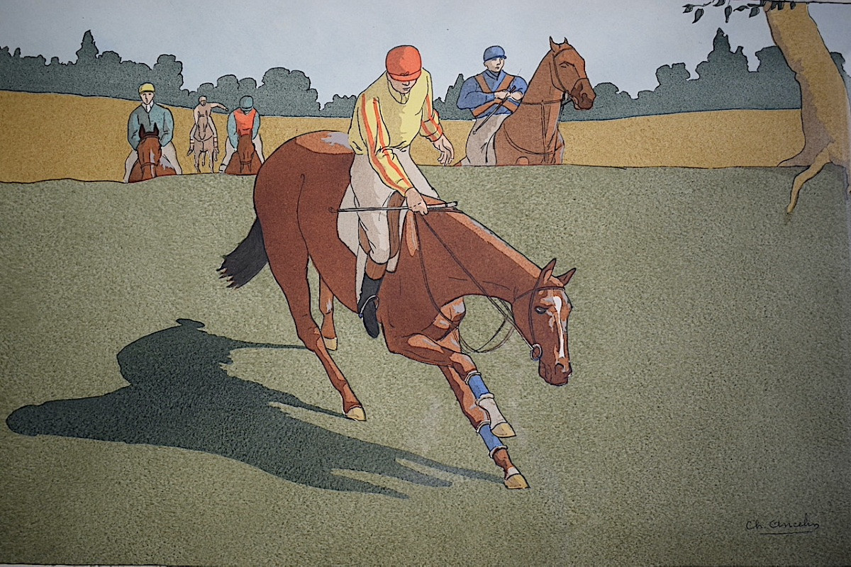 Charles Ancelin Steeplechase Equestrian Sport Print 20th Century Rt1439-photo-3