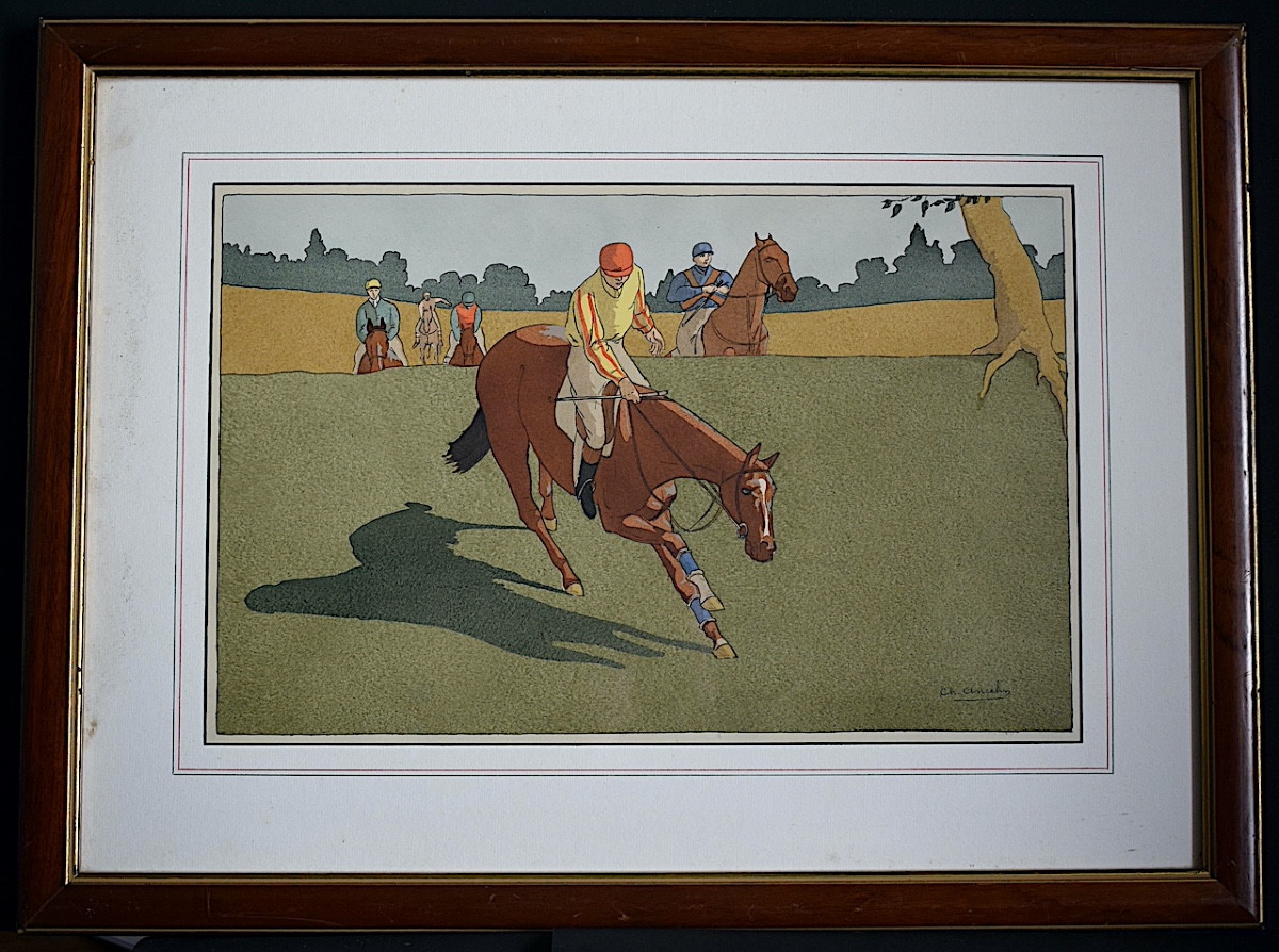 Charles Ancelin Steeplechase Equestrian Sport Print 20th Century Rt1439-photo-5