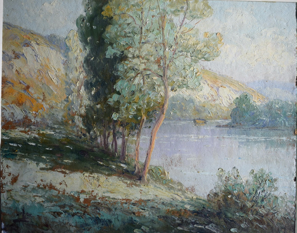 Impressionist Riverside Landscape Signed To Be Identified 20th Century Rt1444-photo-2