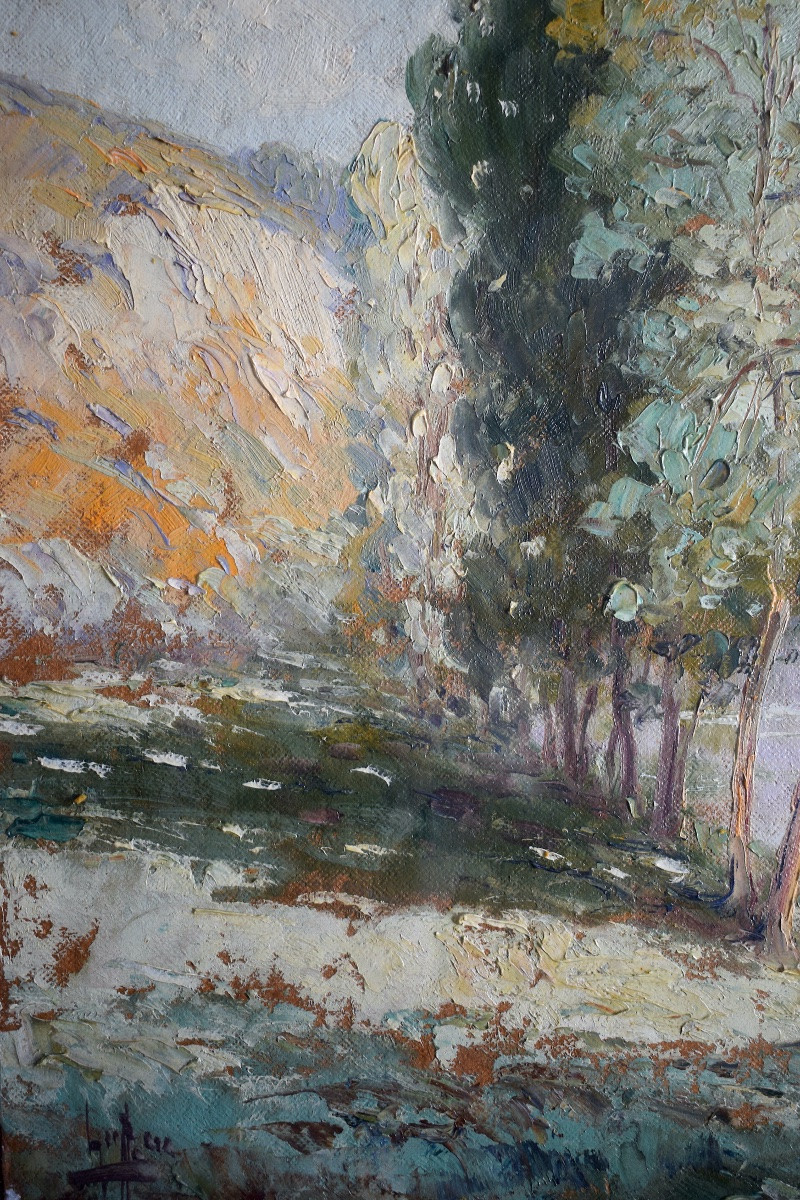 Impressionist Riverside Landscape Signed To Be Identified 20th Century Rt1444-photo-3