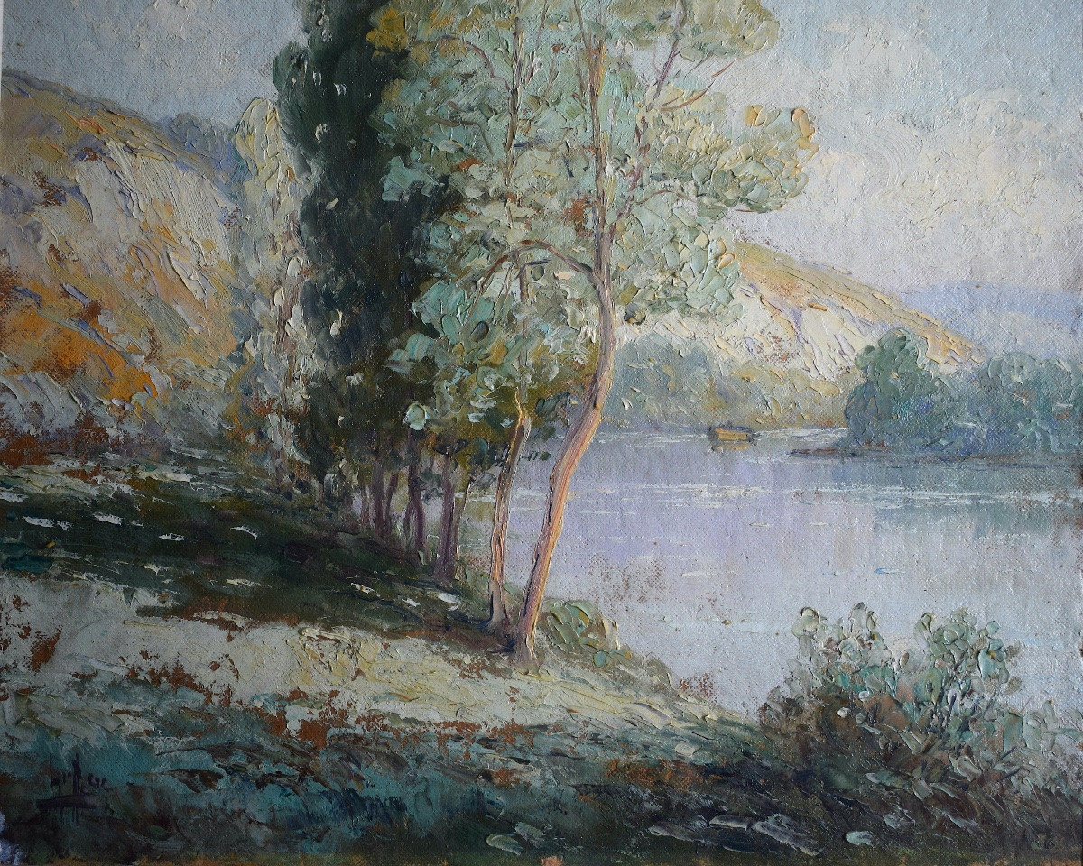 Impressionist Riverside Landscape Signed To Be Identified 20th Century Rt1444-photo-4