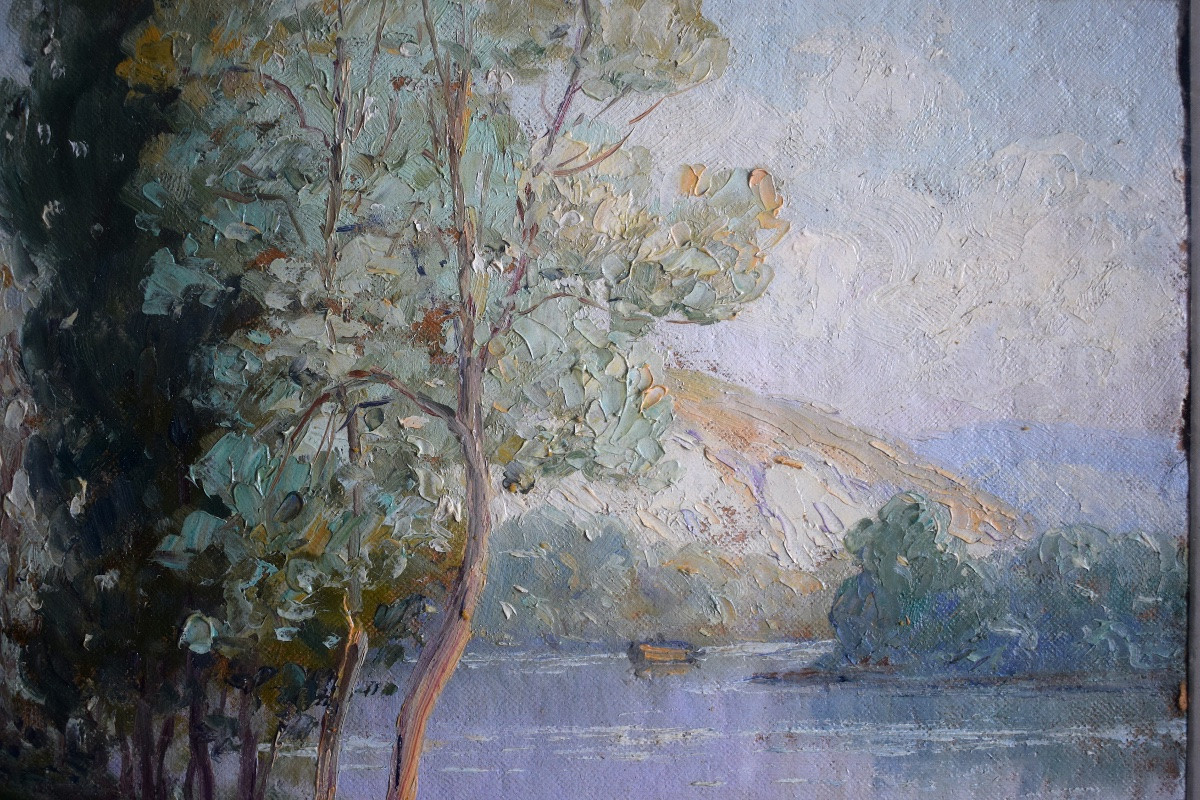 Impressionist Riverside Landscape Signed To Be Identified 20th Century Rt1444-photo-2