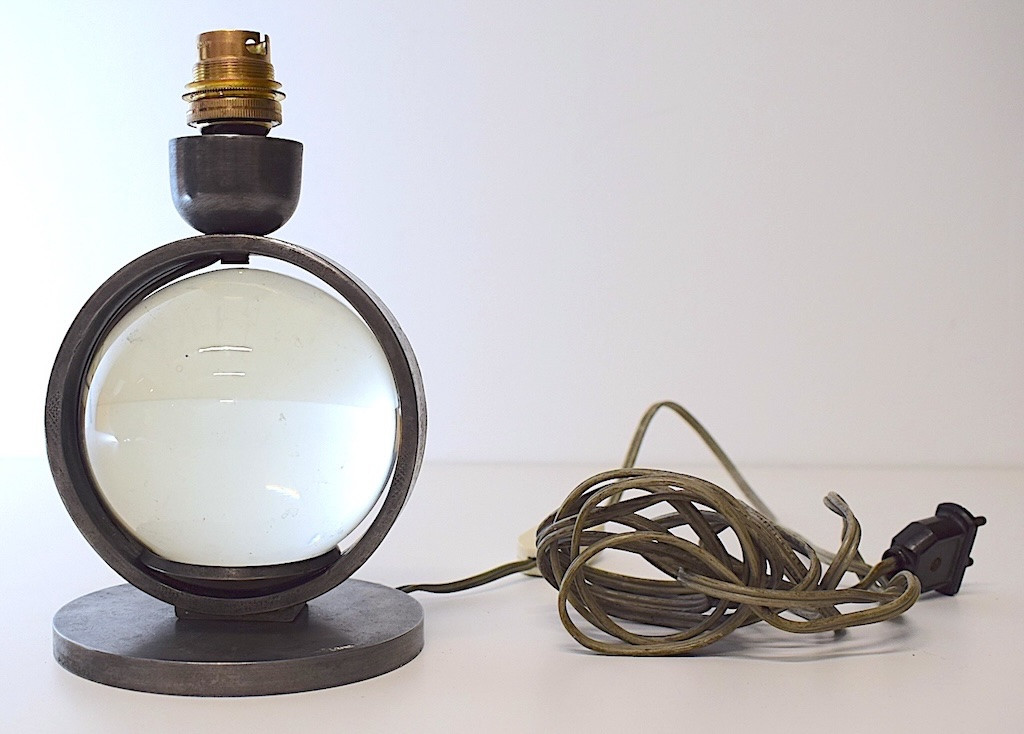 Edgar Brandt Modernist Table Lamp Art Deco Glass Ball And Wrought Iron Signed Ref1114-photo-2