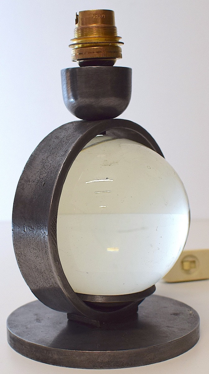 Edgar Brandt Modernist Table Lamp Art Deco Glass Ball And Wrought Iron Signed Ref1114-photo-1