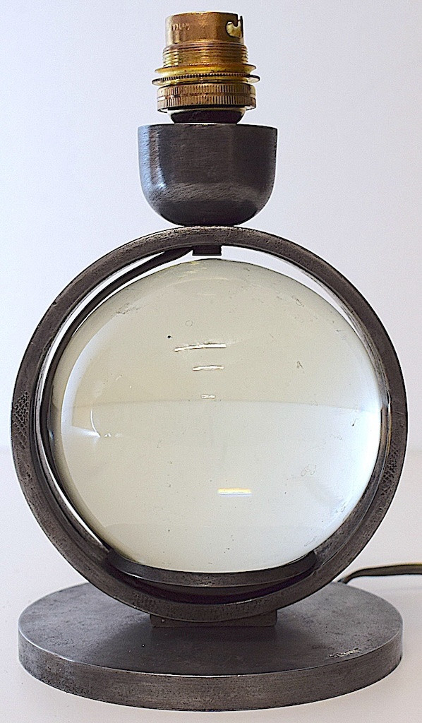 Edgar Brandt Modernist Table Lamp Art Deco Glass Ball And Wrought Iron Signed Ref1114-photo-2