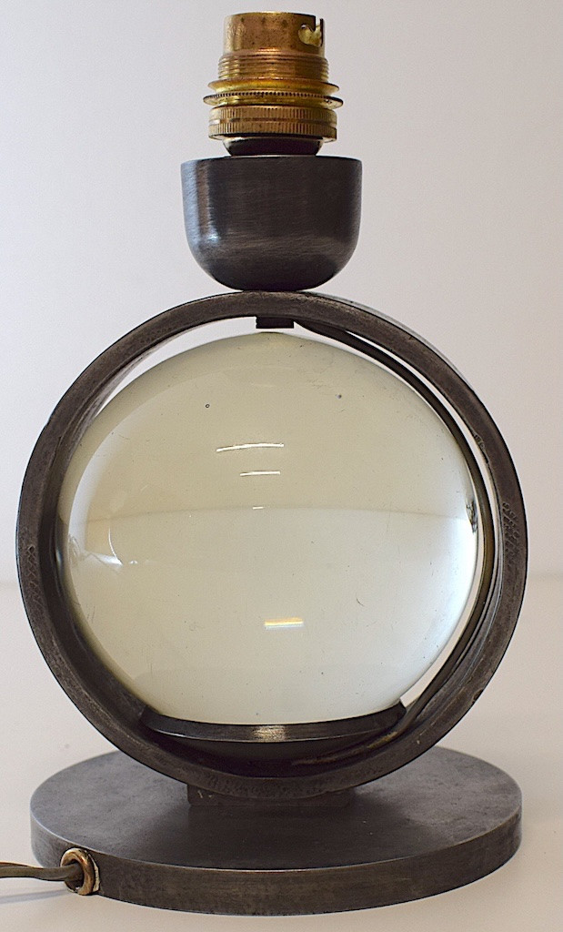 Edgar Brandt Modernist Table Lamp Art Deco Glass Ball And Wrought Iron Signed Ref1114-photo-3