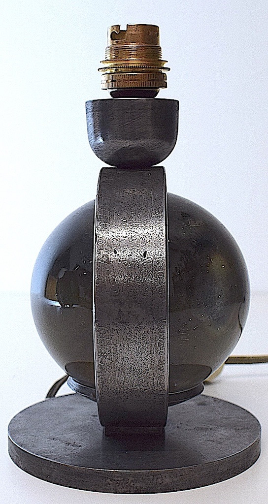 Edgar Brandt Modernist Table Lamp Art Deco Glass Ball And Wrought Iron Signed Ref1114-photo-7