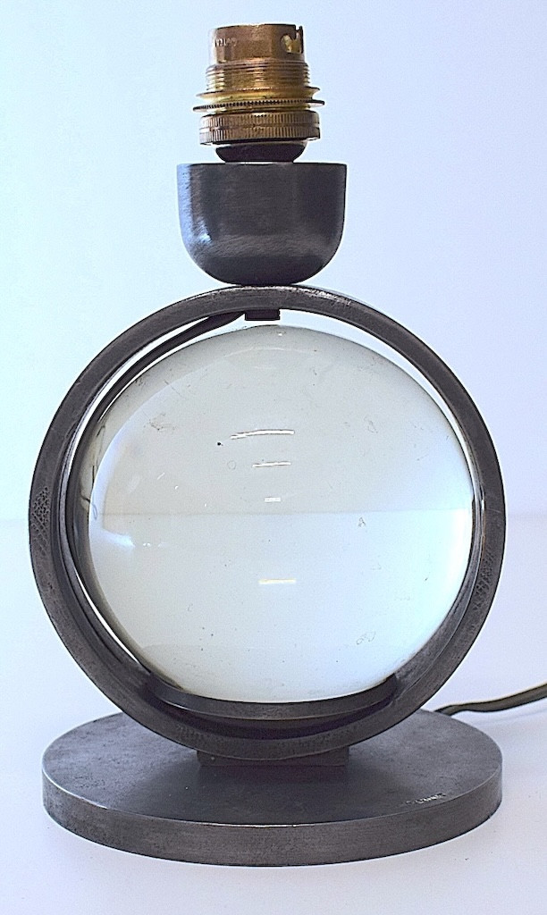Edgar Brandt Modernist Table Lamp Art Deco Glass Ball And Wrought Iron Signed Ref1114