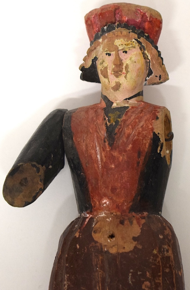 Art Populaire Carved Wooden Woman Painted Polychrome Puppet Doll Ref1116-photo-2