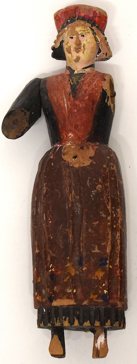 Art Populaire Carved Wooden Woman Painted Polychrome Puppet Doll Ref1116