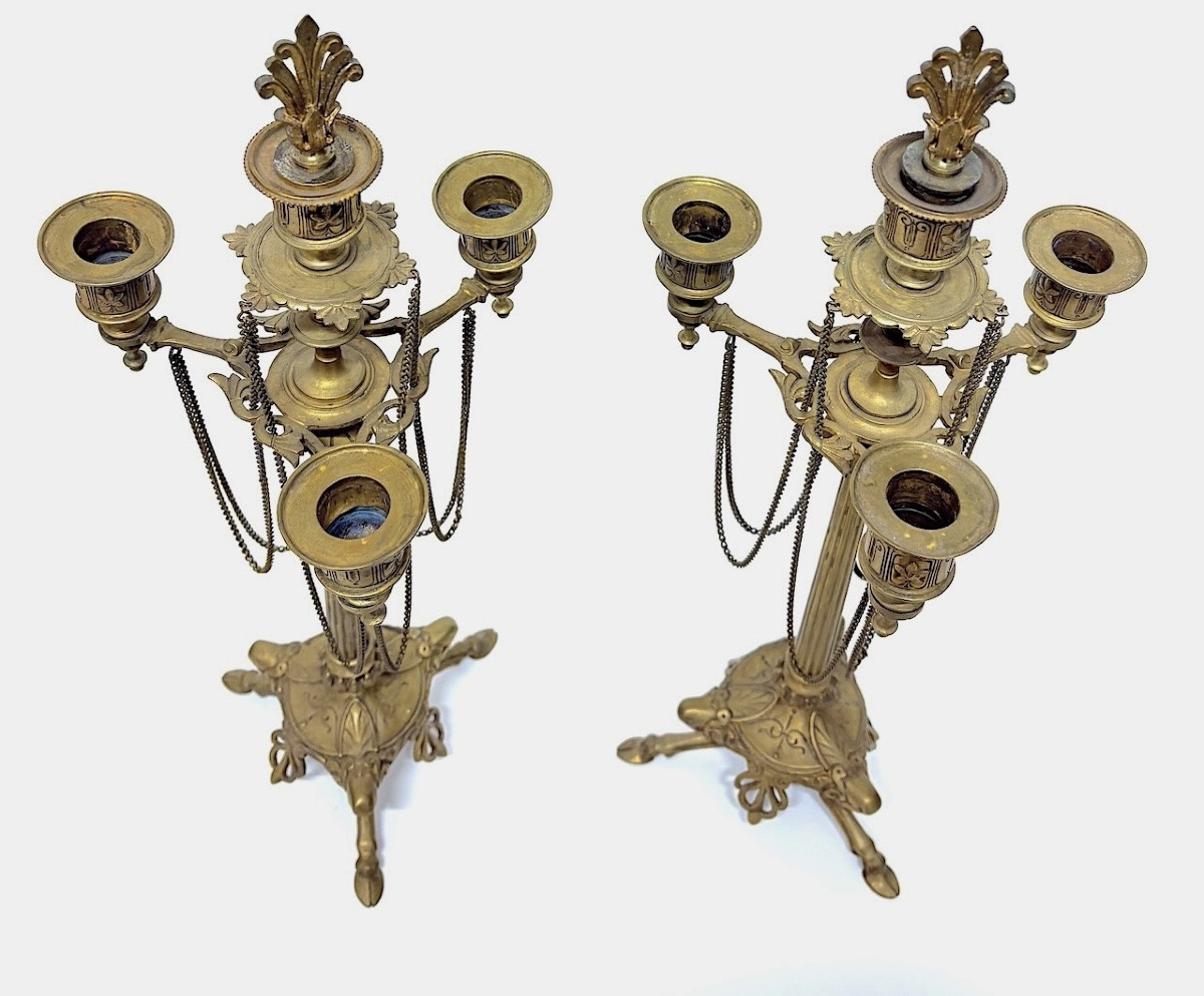 Paire De Cand&eacute;labre ou Chandelier en bronze Napoleon III style N&eacute;oclassique ref1117 -photo-3