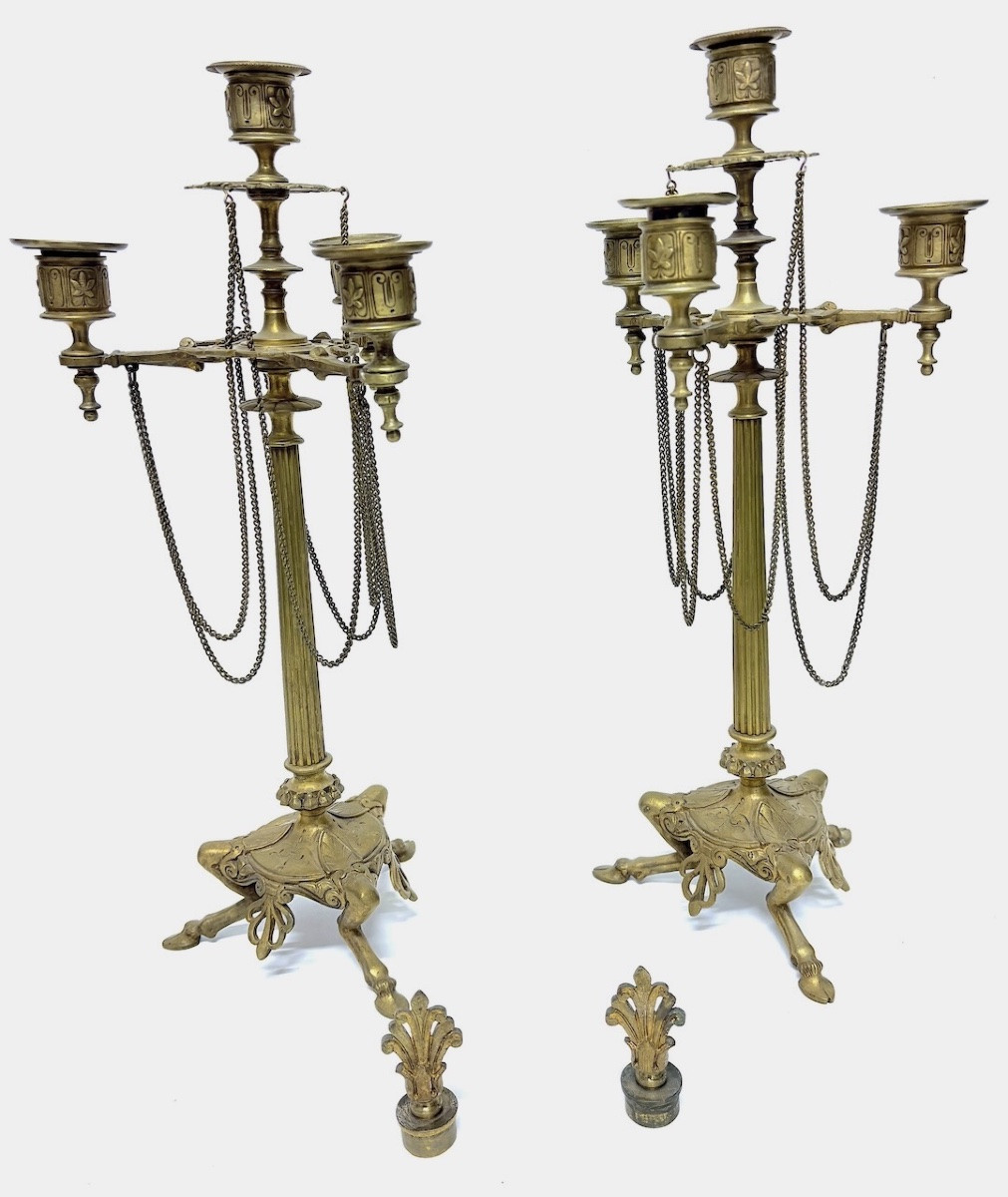 Paire De Cand&eacute;labre ou Chandelier en bronze Napoleon III style N&eacute;oclassique ref1117 -photo-7