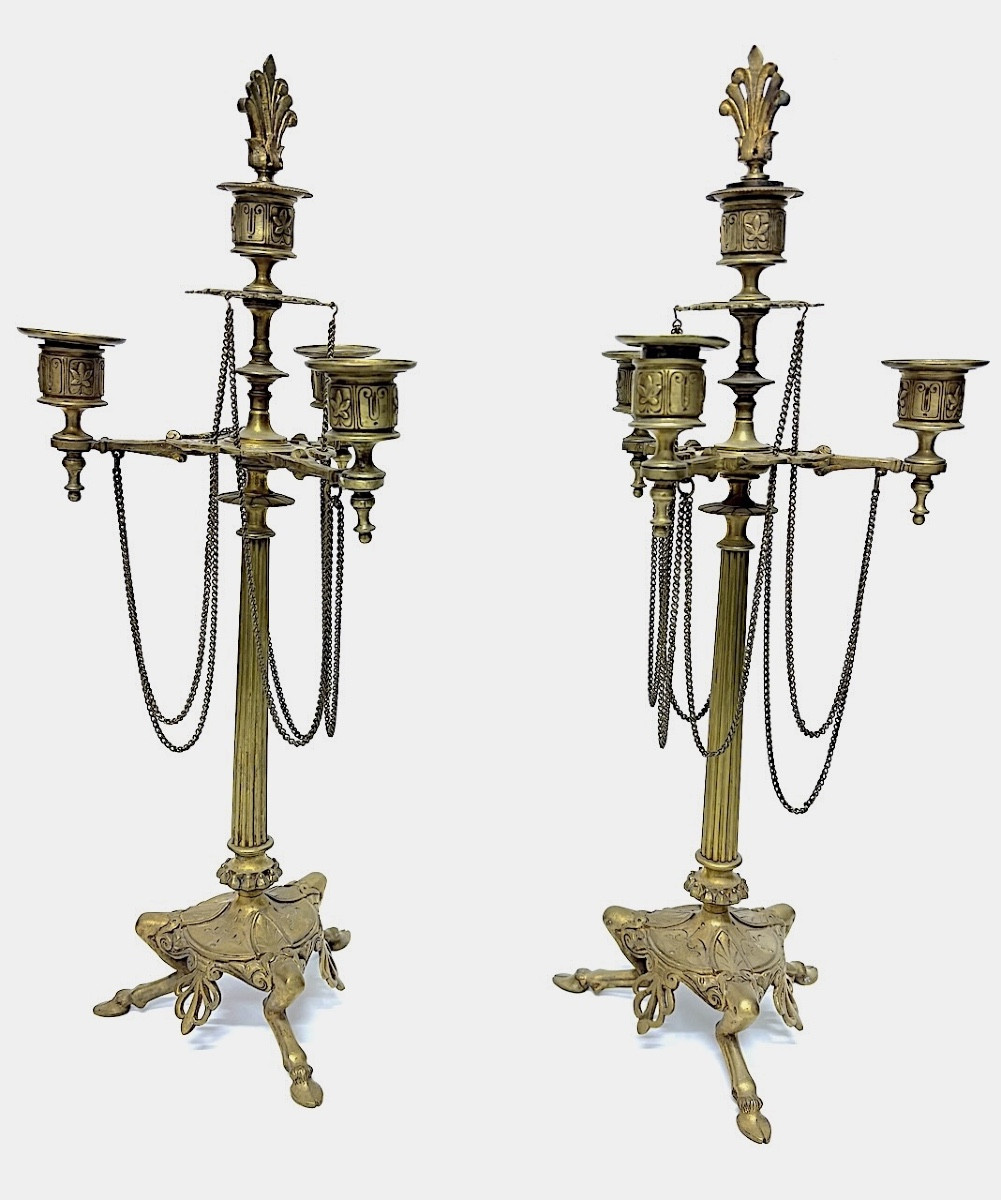 Paire De Cand&eacute;labre ou Chandelier en bronze Napoleon III style N&eacute;oclassique ref1117 