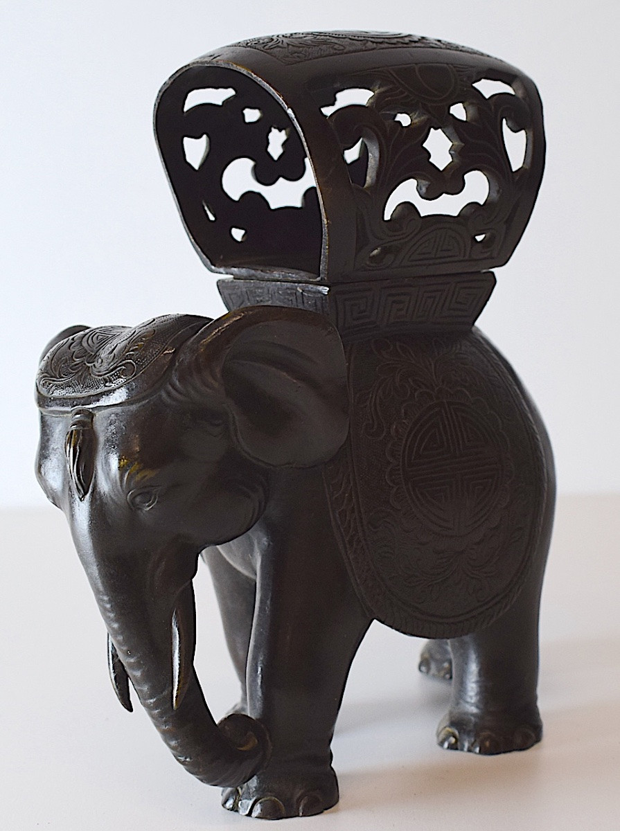 Antique Bronze Elephant Perfume Burner China Orient 19th C Ref1118-photo-2