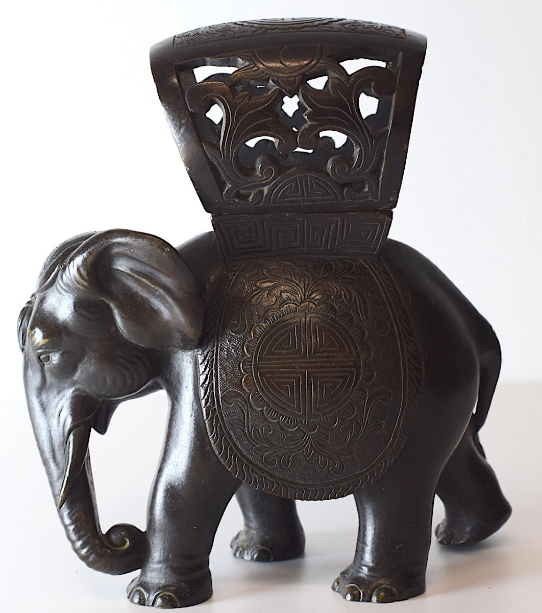 Antique Bronze Elephant Perfume Burner China Orient 19th C Ref1118