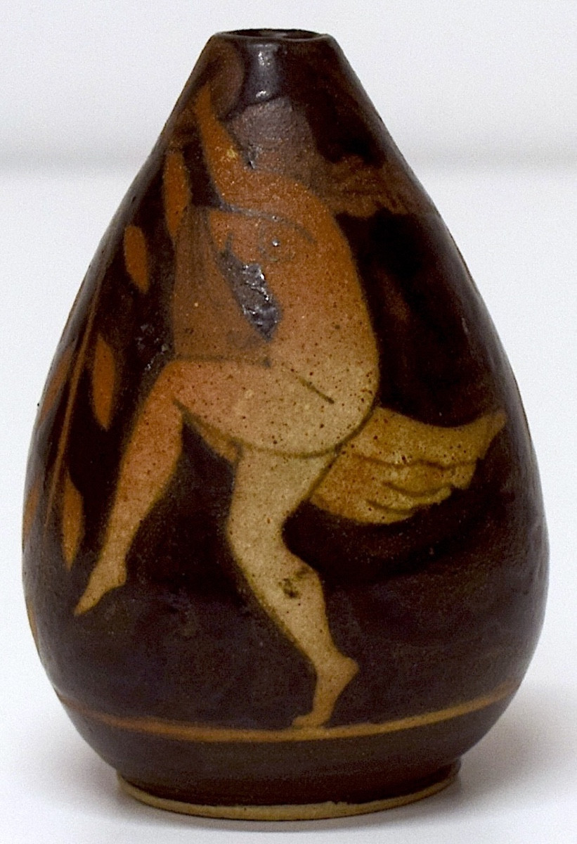 Ciboure Petit Vase Basque Art Deco gr&egrave;s de Ciboure Danseuse cymbales vers 1925 sign&eacute; ref1120