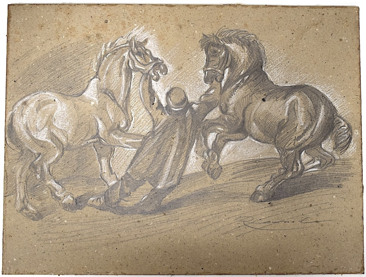 Dessin Mine De Plomb Lad Chevaux D' après Géricault Refm01