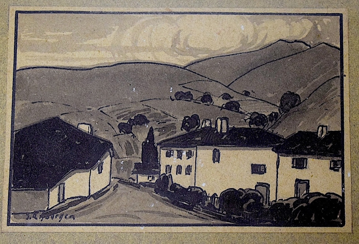 Jean Roger Sourgen Drawing Wash View Of Basque Village Refm02-photo-3