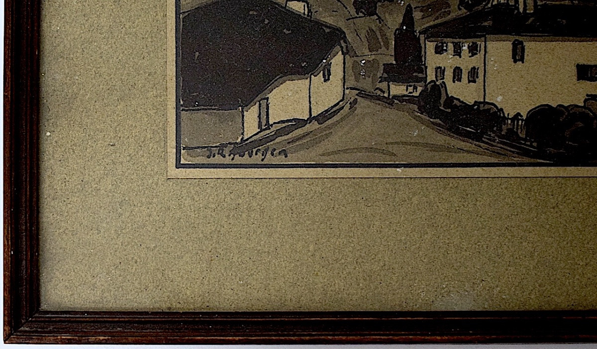 Jean Roger Sourgen Drawing Wash View Of Basque Village Refm02-photo-4
