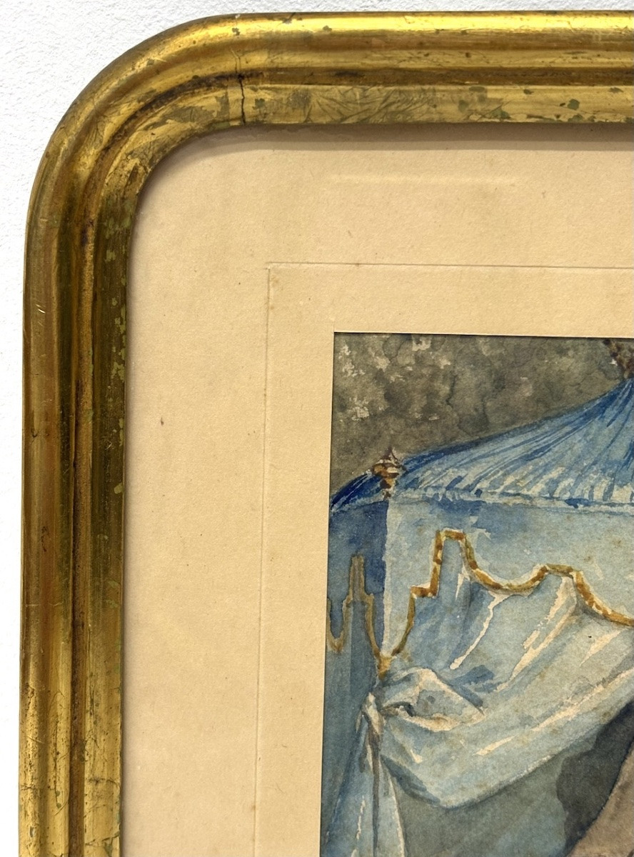 Aquarelle le réveil jeune femme et domestique Napoléon III Signée à identifier  REFM05-photo-2