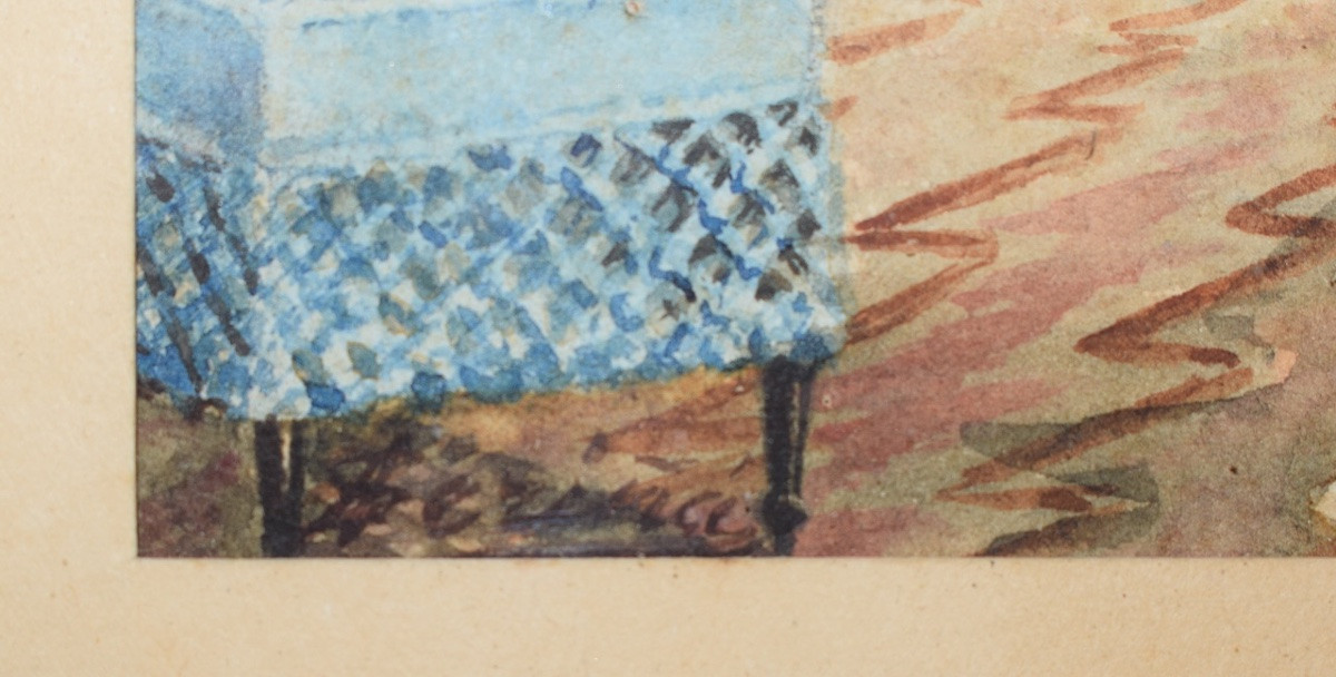 Aquarelle le réveil jeune femme et domestique Napoléon III Signée à identifier  REFM05-photo-4