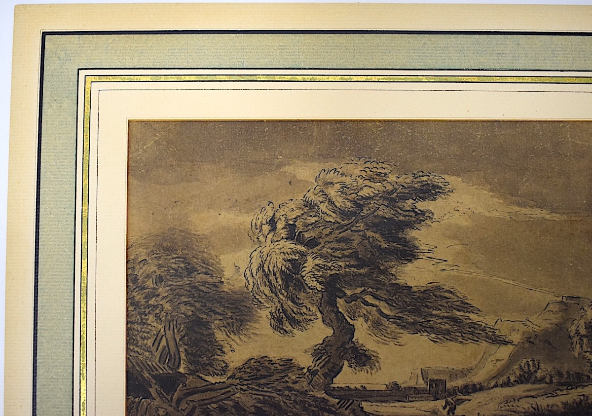 Wash Drawing Northern School 18th Century Stormy Landscape Refm06-photo-2