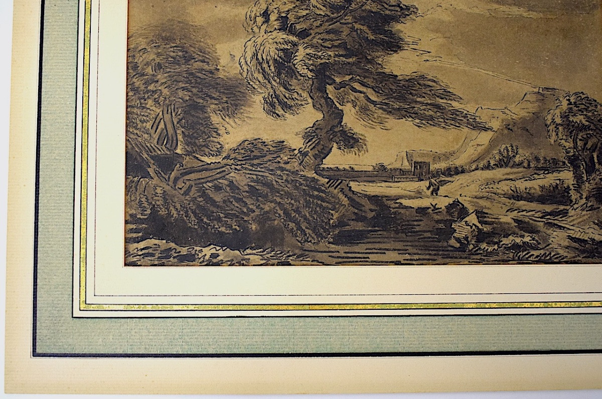 Wash Drawing Northern School 18th Century Stormy Landscape Refm06-photo-3