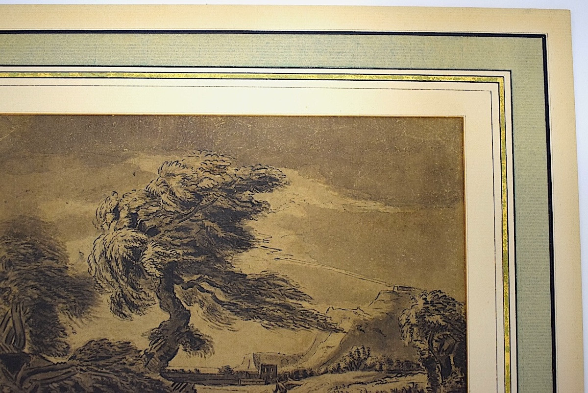 Wash Drawing Northern School 18th Century Stormy Landscape Refm06-photo-4