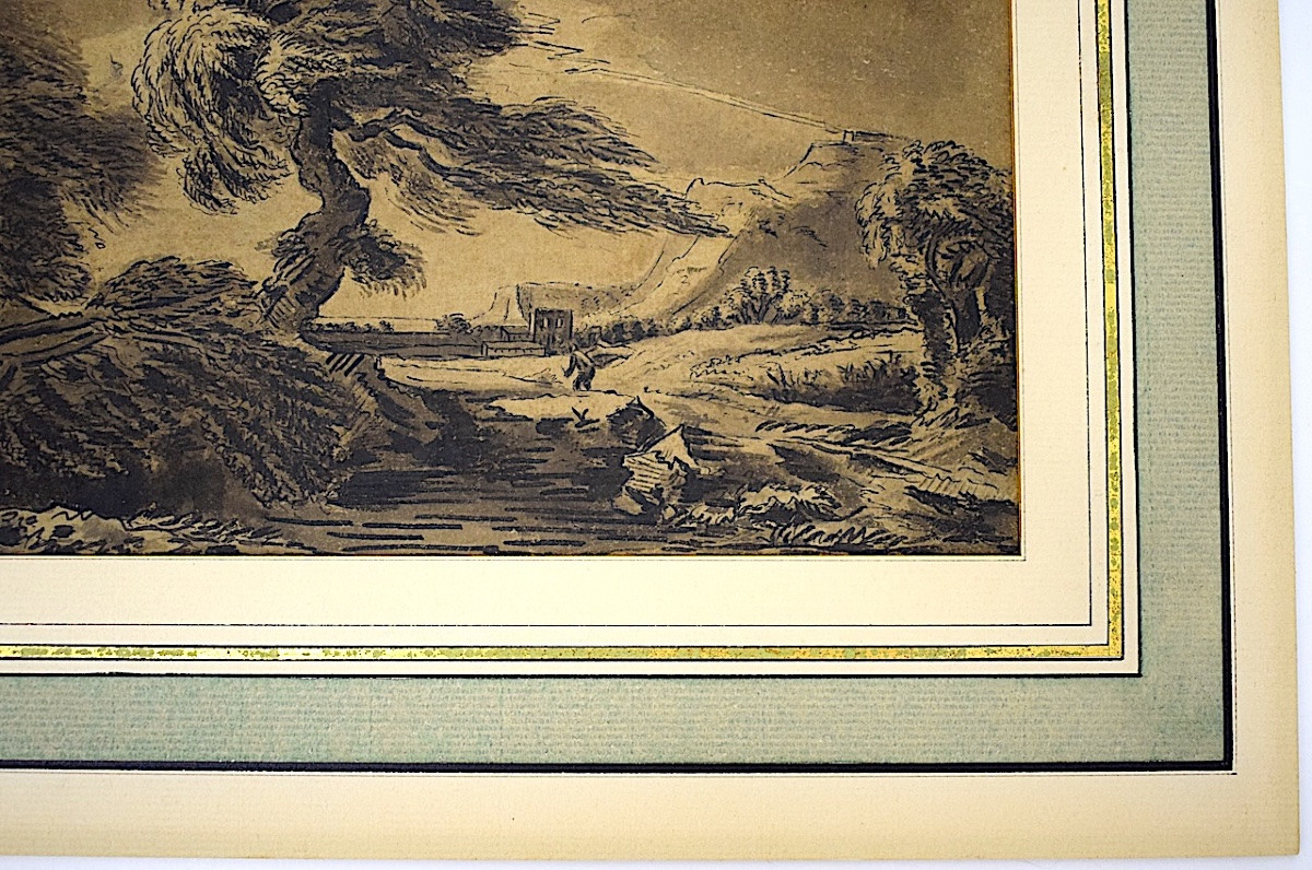Wash Drawing Northern School 18th Century Stormy Landscape Refm06-photo-1