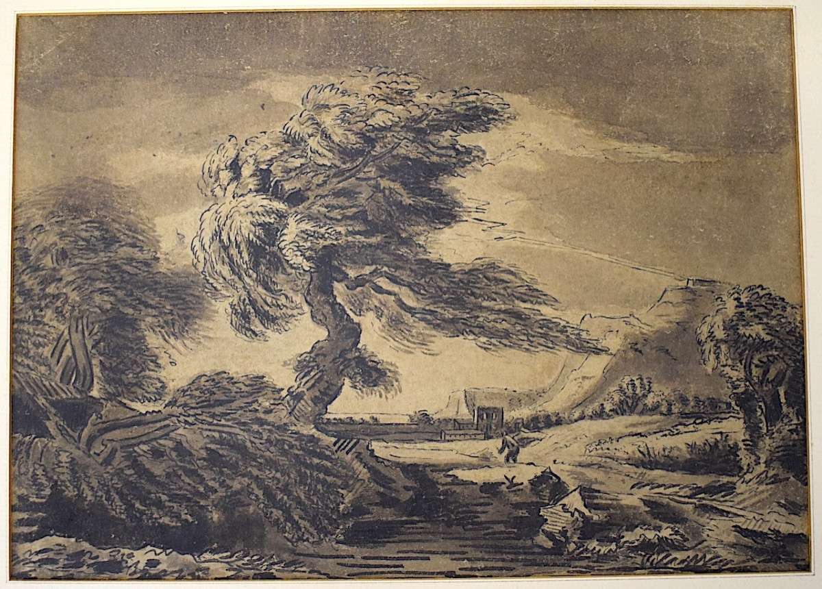 Wash Drawing Northern School 18th Century Stormy Landscape Refm06-photo-4