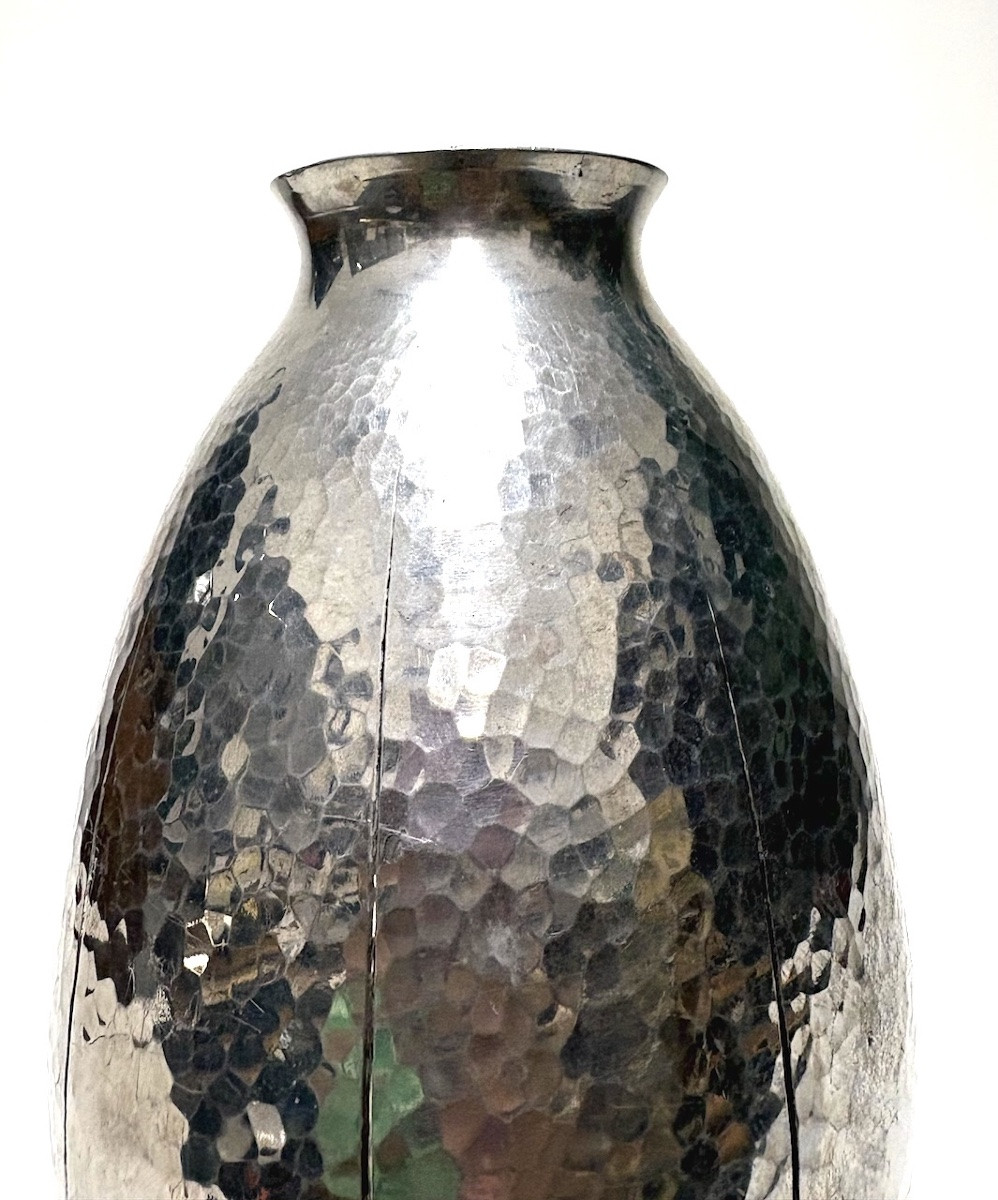Vase Signed Art Gout Art Déco Dinanderie d'Aluminium Décor Floral 1925 1930 Ref1121-photo-3