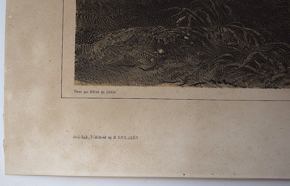 Gravure lithographie par Alfred de Dreux chevaux en liberté  éditeur Goupil Refm09-photo-4