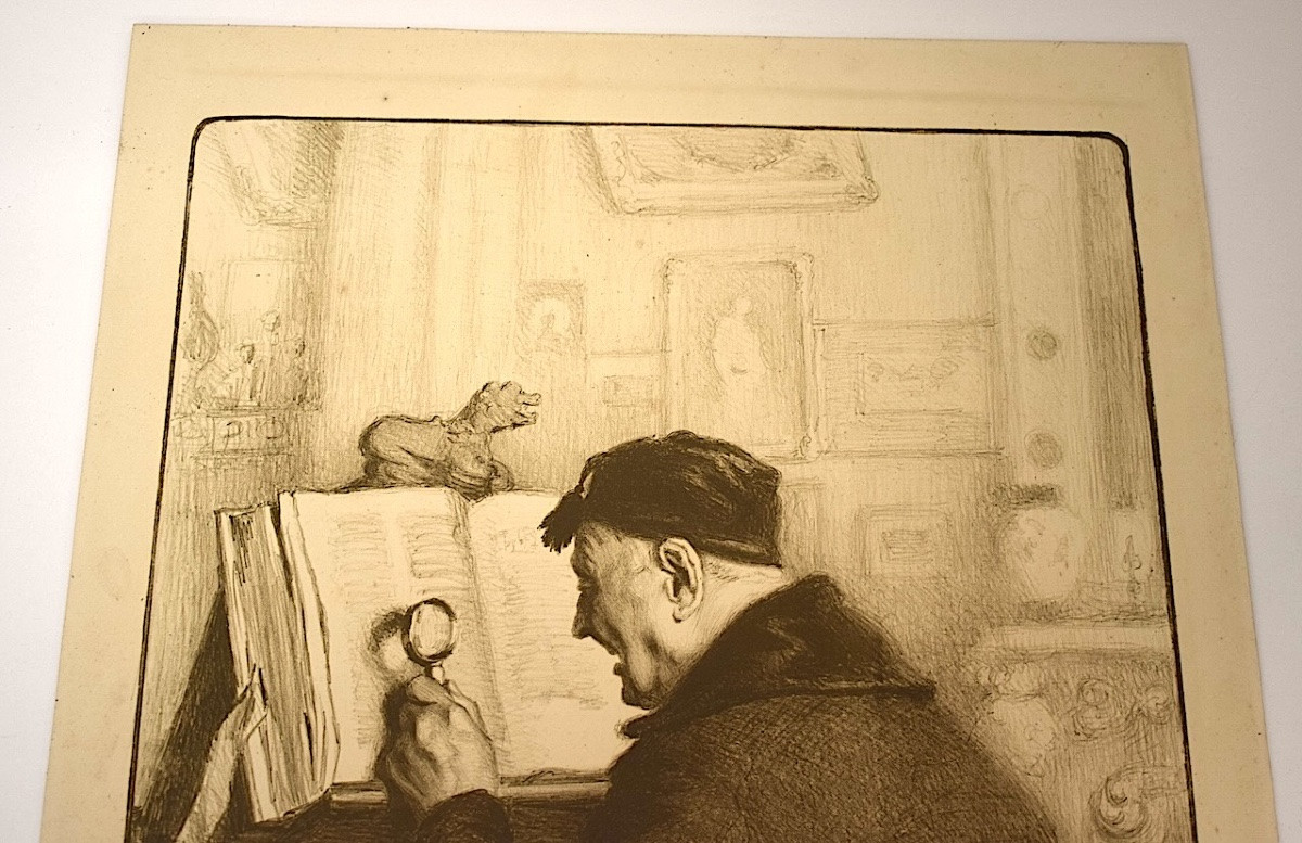 Print By Barian Ambiance Intimiste Le Vieux Bibliophile Livre Bouquiniste 1928 Refm11-photo-2