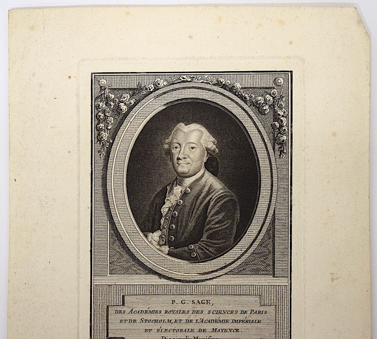Gravure Portrait de george SAGE Sciences Minéralogie Paris Stockolm Signé HUBERT Refm13-photo-2