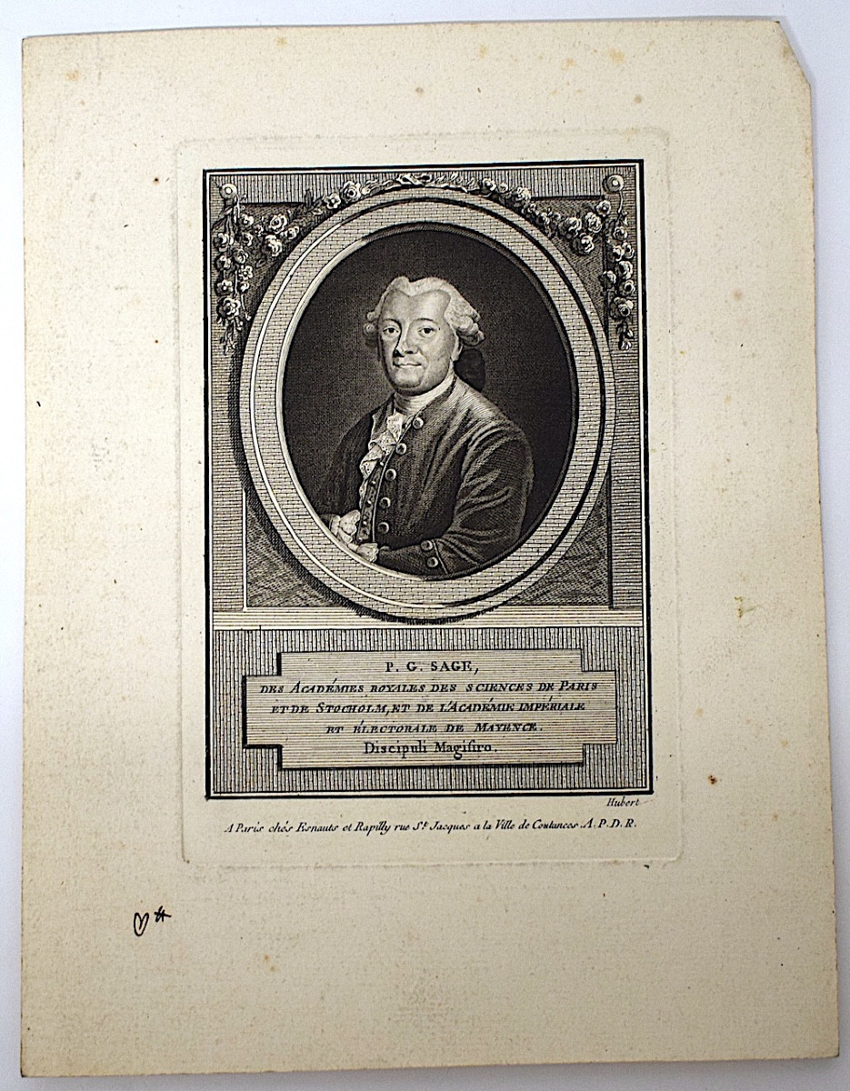 Gravure Portrait de george SAGE Sciences Minéralogie Paris Stockolm Signé HUBERT Refm13