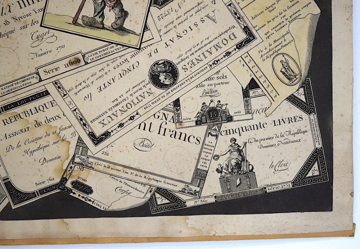 Joseph Hunin Trompe l'Oeil Engraving With French Assignats Currency Revolution Refm14-photo-4