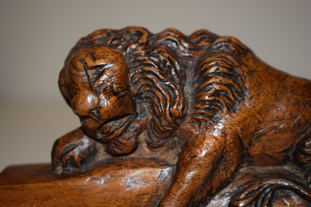 LION EN BOIS SCULPTE ART POPULAIRE SUISSE XIX EME REF1123-photo-2