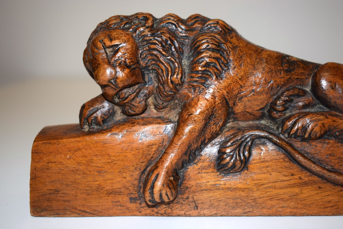 LION EN BOIS SCULPTE ART POPULAIRE SUISSE XIX EME REF1123-photo-7