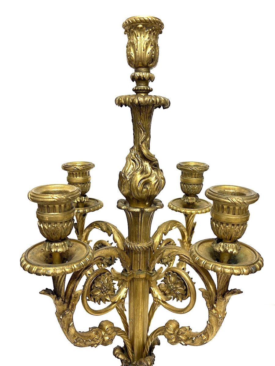 Paire de cand&eacute;labres chandelier  Bronze Dor&eacute; 19 &egrave;me si&egrave;cle Style Louis XVI Ref1124-photo-4