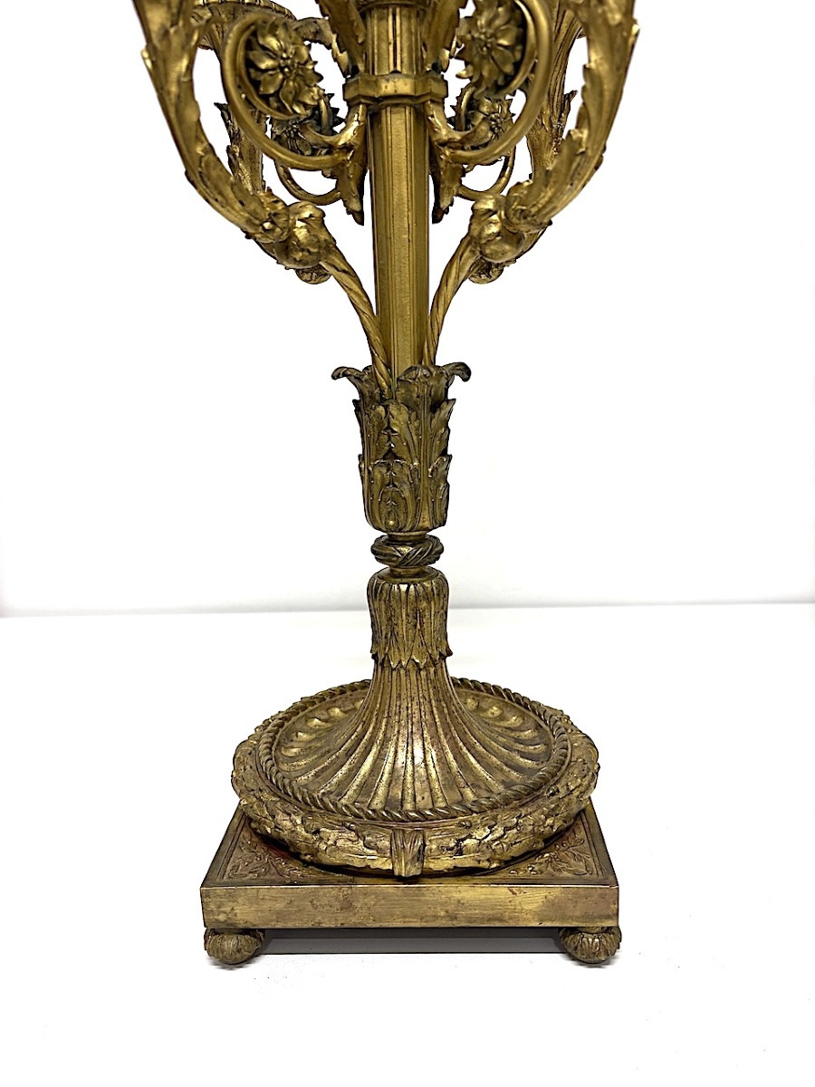 Paire de cand&eacute;labres chandelier  Bronze Dor&eacute; 19 &egrave;me si&egrave;cle Style Louis XVI Ref1124-photo-1