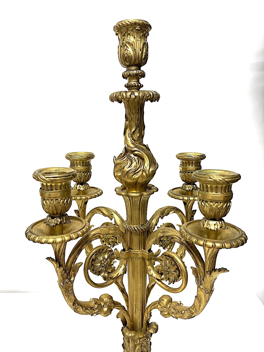 Paire de cand&eacute;labres chandelier  Bronze Dor&eacute; 19 &egrave;me si&egrave;cle Style Louis XVI Ref1124-photo-3