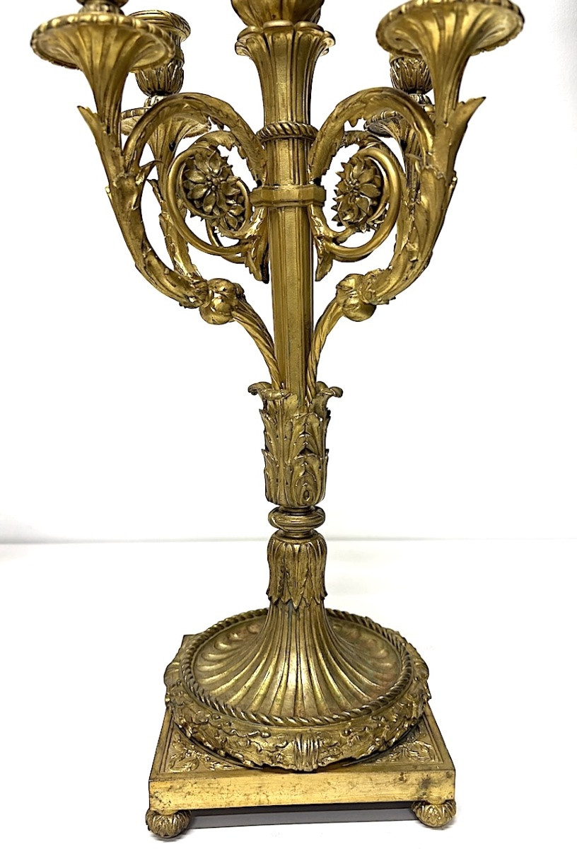 Paire de cand&eacute;labres chandelier  Bronze Dor&eacute; 19 &egrave;me si&egrave;cle Style Louis XVI Ref1124-photo-4