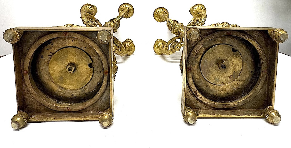 Paire de cand&eacute;labres chandelier  Bronze Dor&eacute; 19 &egrave;me si&egrave;cle Style Louis XVI Ref1124-photo-6