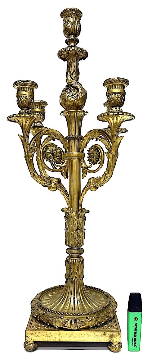 Paire de cand&eacute;labres chandelier  Bronze Dor&eacute; 19 &egrave;me si&egrave;cle Style Louis XVI Ref1124-photo-7